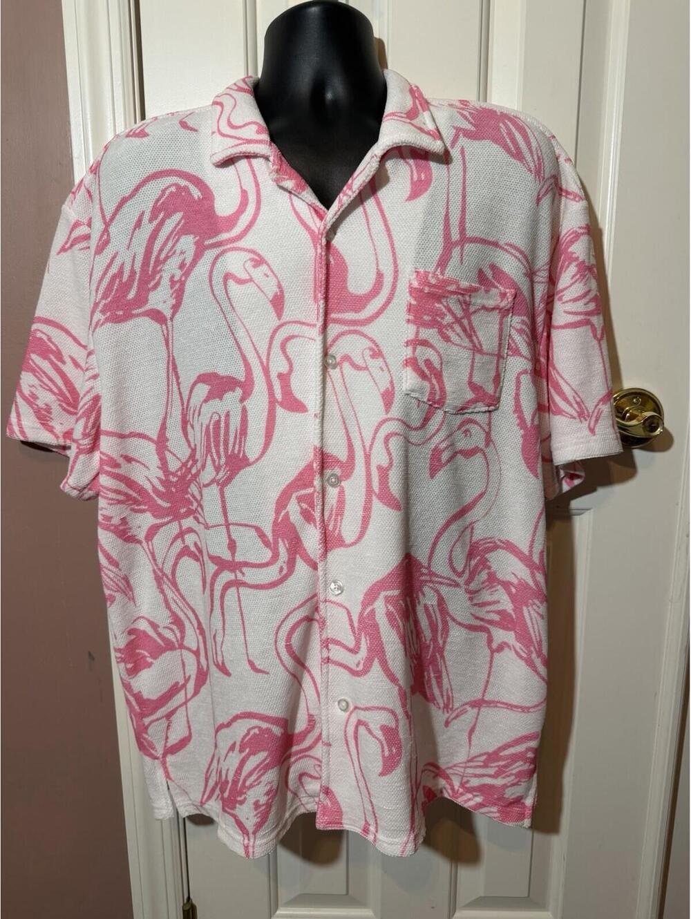 Massive Luxury Pink White Flamingo Cabana Shirt Mens XL Resort Beach New